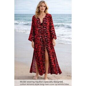Aquila’s Specially Designed Cotton Maxi Kimono Cover-Up | Button Front | Size M